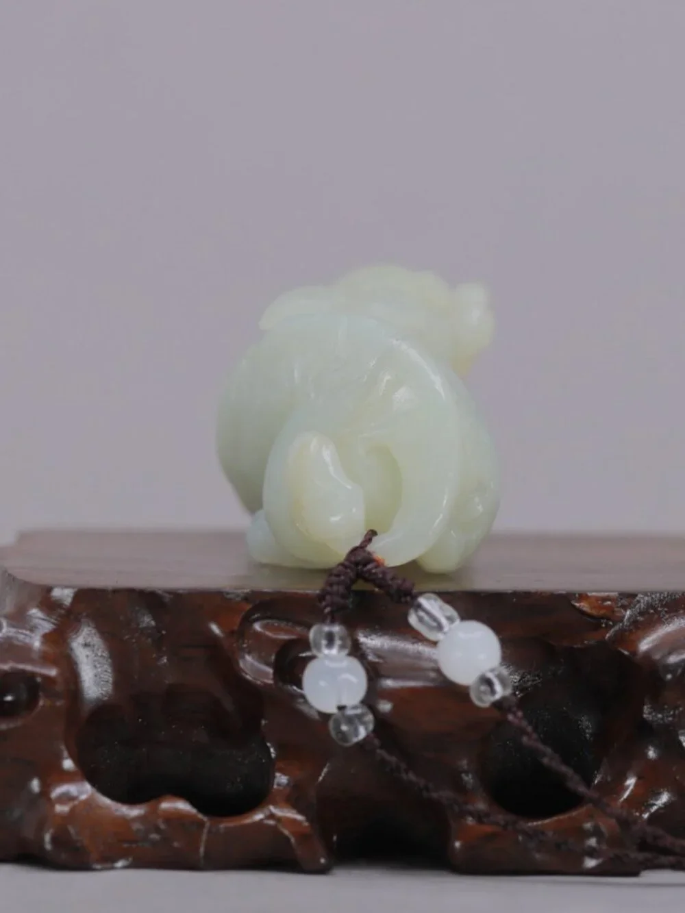 Chinese Hetian Jade Pendant w Unicorn Foo Dog